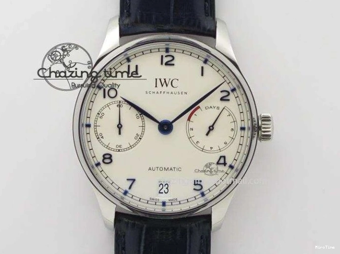 MIROTIME 0506 Portuguese Tourbillon IW5046 SS ZF Best Edition White Dial Blue Markers on Blue Leather Strap Fashionable 7149